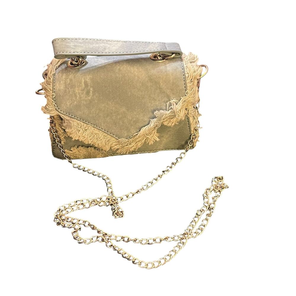Faux Denim Fringe Mini Crossbody Convertible Bag Purse